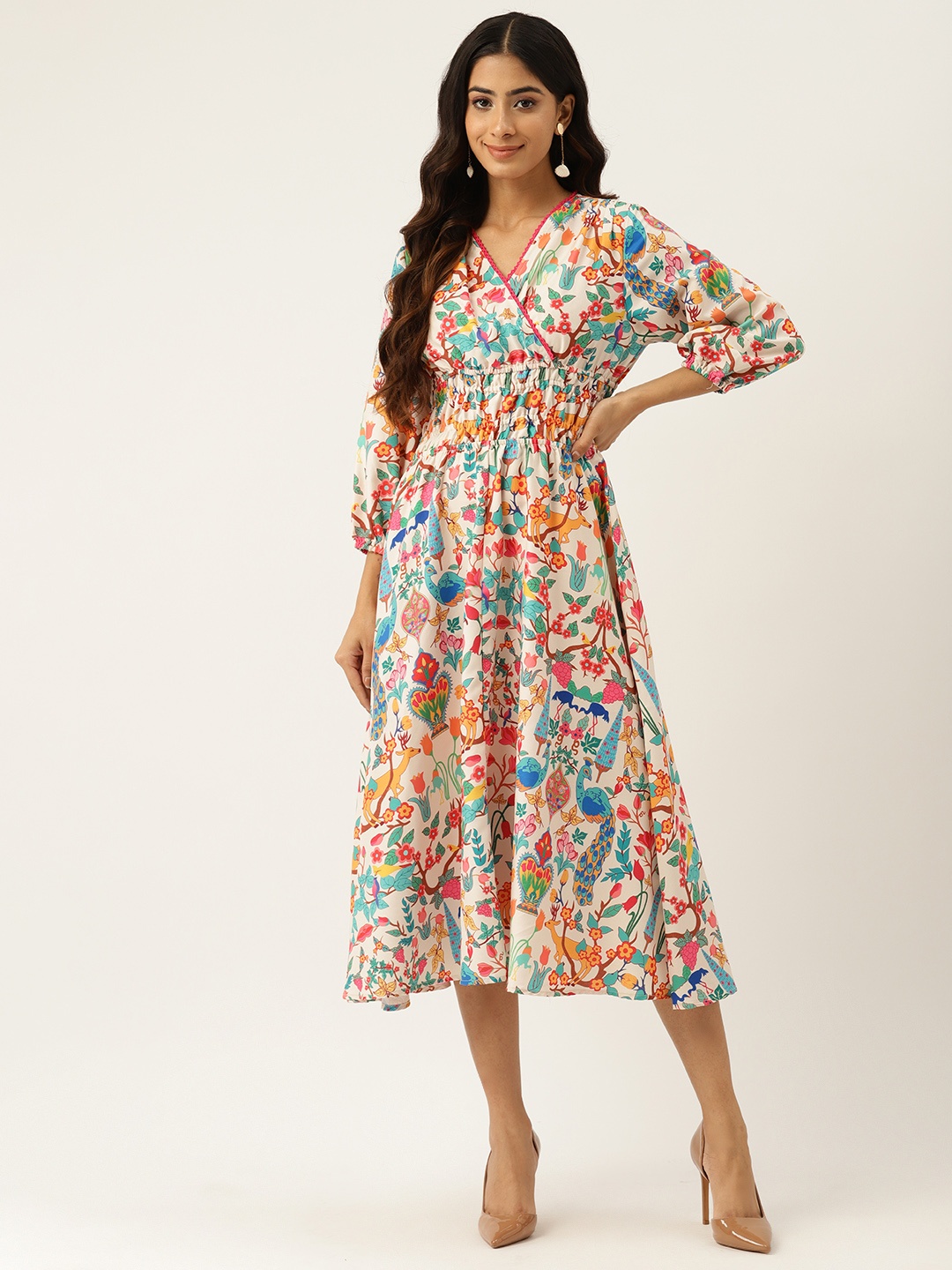 

Off Label White & Pink Floral Print Fit & Flare Dress