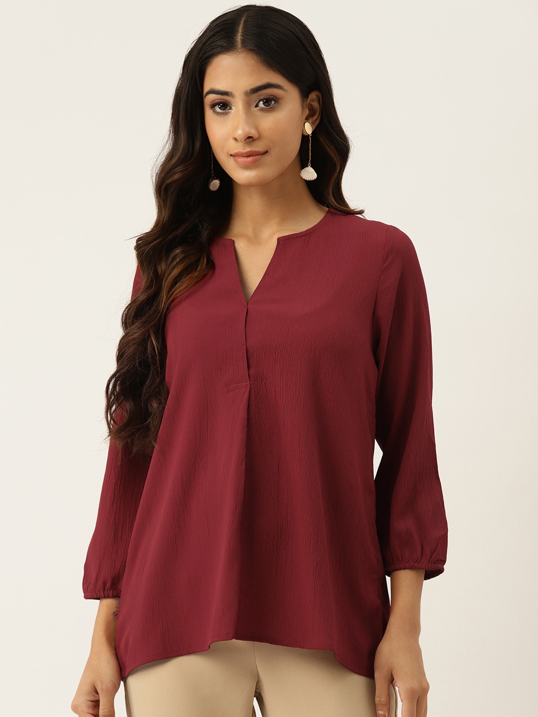 

Off Label Puff Sleeves Longline Top, Maroon