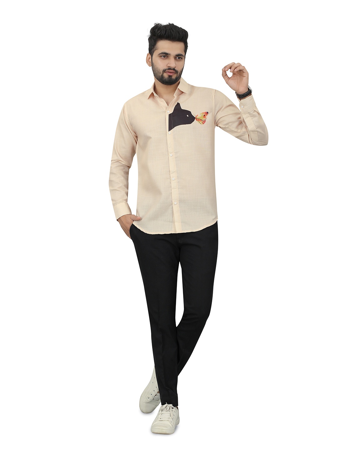 

N N ENTERPRISE India Slim Fit Graphic Printed Casual Shirt, Cream