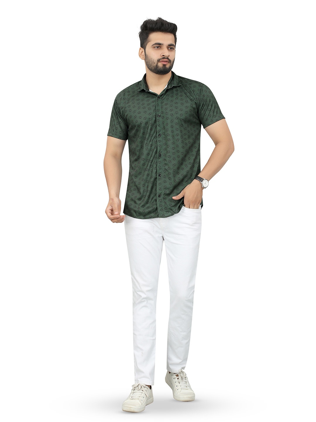 

N N ENTERPRISE India Slim Fit Geometric Printed Casual Shirt, Green