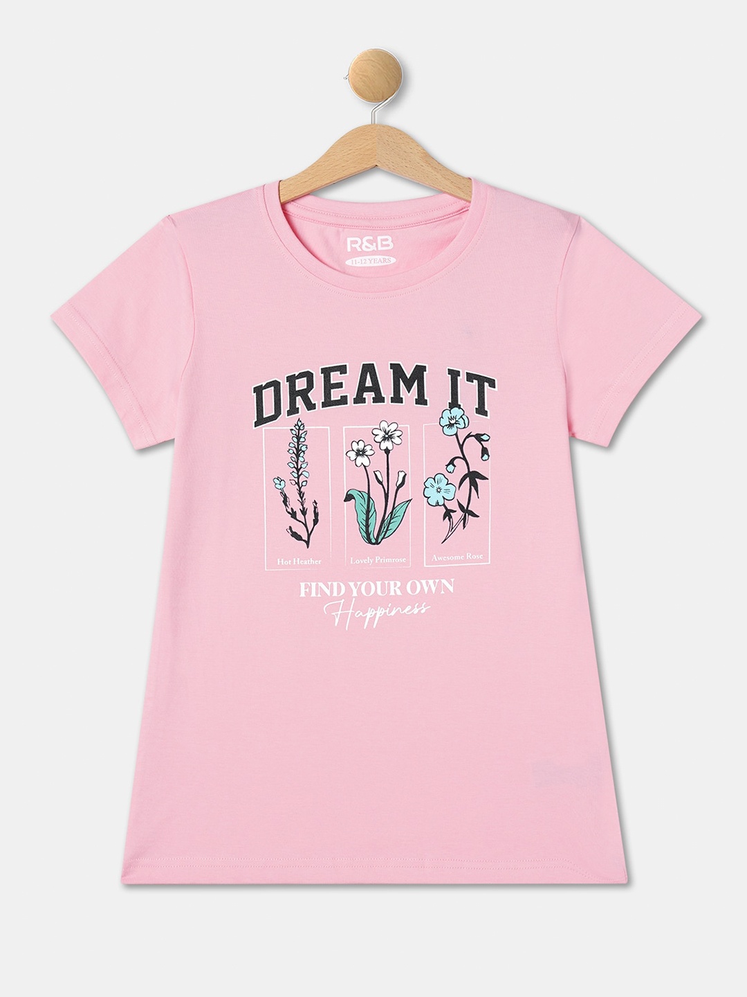 

R&B Girls Graphic Printed Cotton T-shirt, Pink