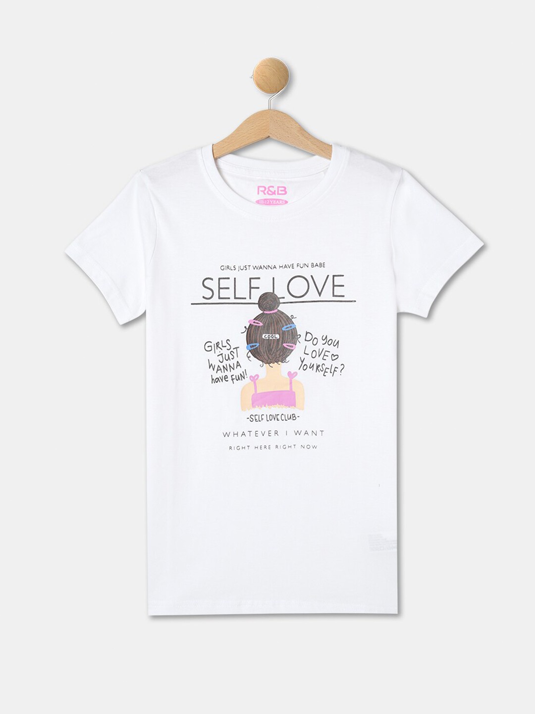 

R&B Girls Graphic Printed Cotton T-shirt, White