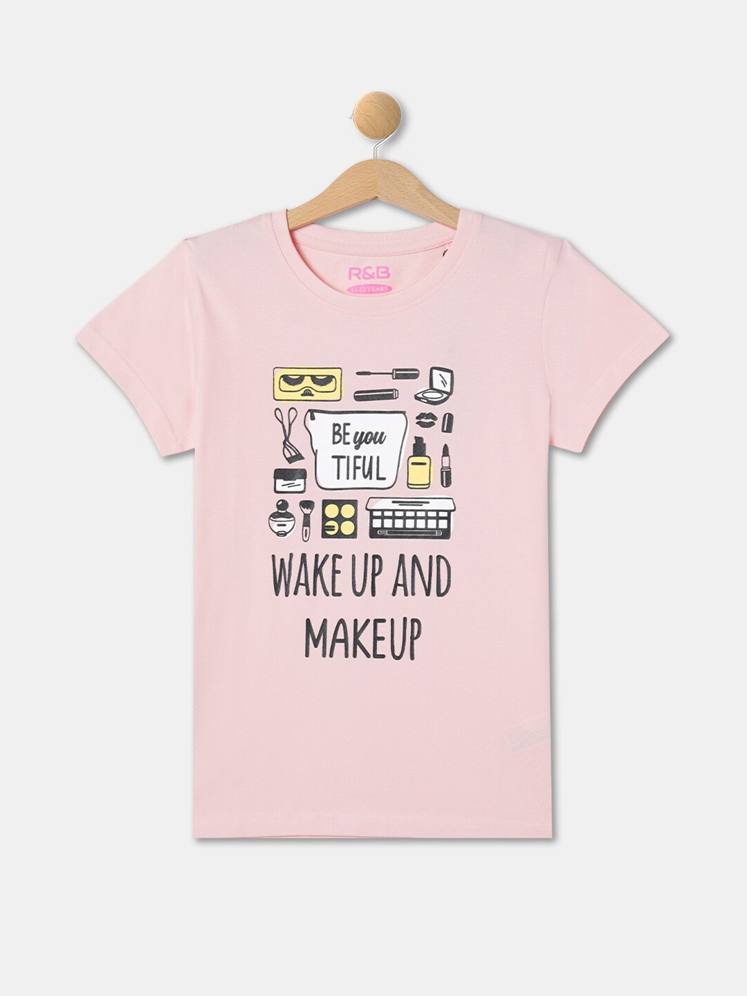

R&B Girls Typography Printed Cotton T-shirt, Pink