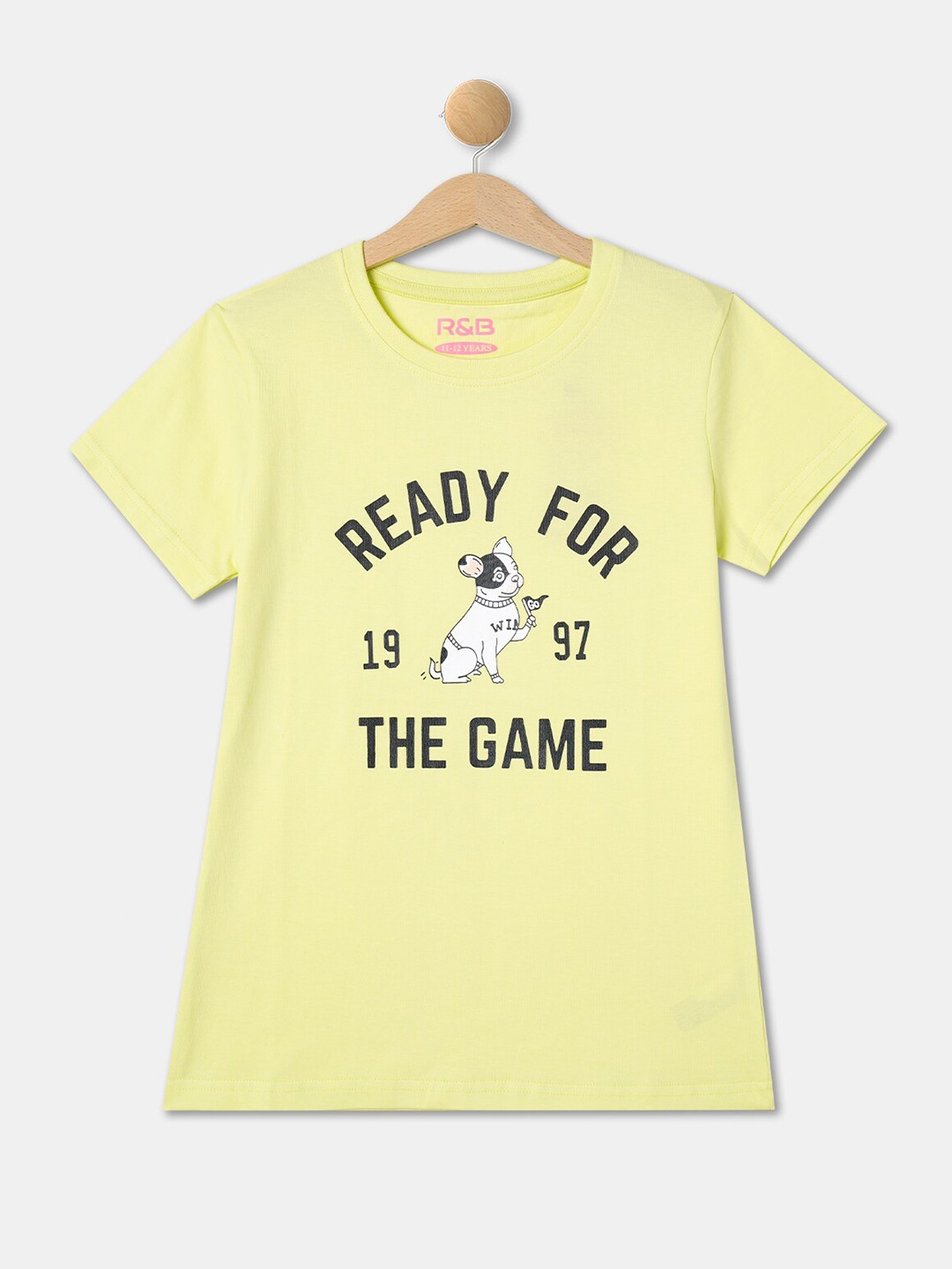 

R&B Girls Typography Printed Cotton T-shirt, Yellow
