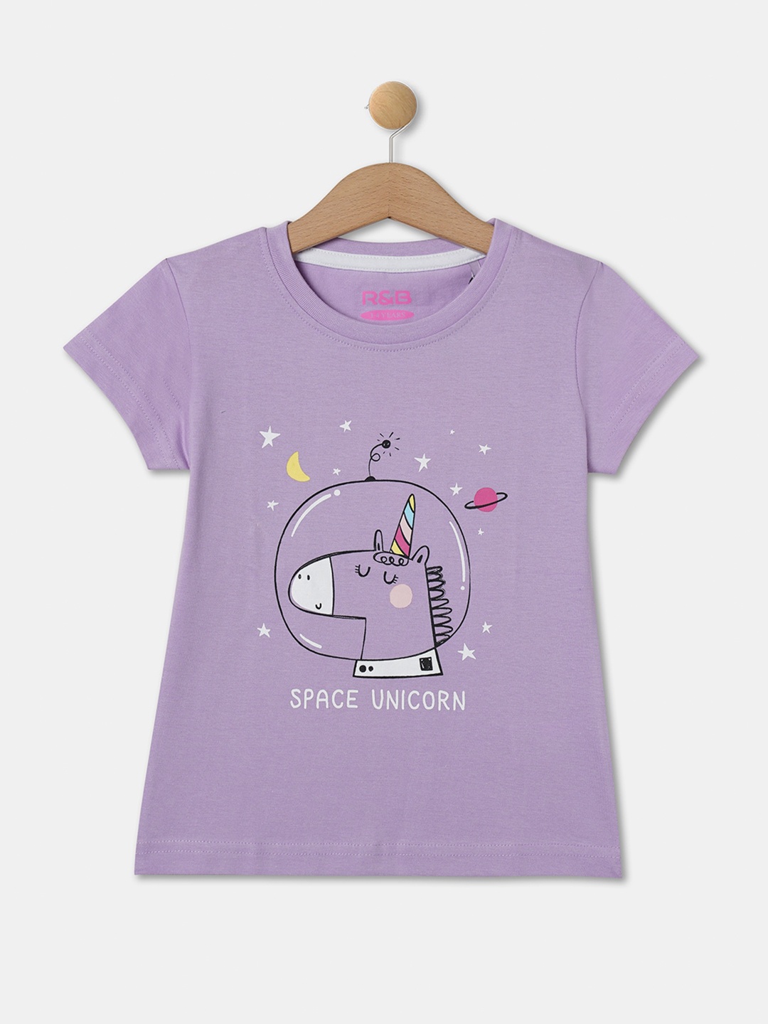 

R&B Girls Graphic Printed Cotton T-shirt, Purple