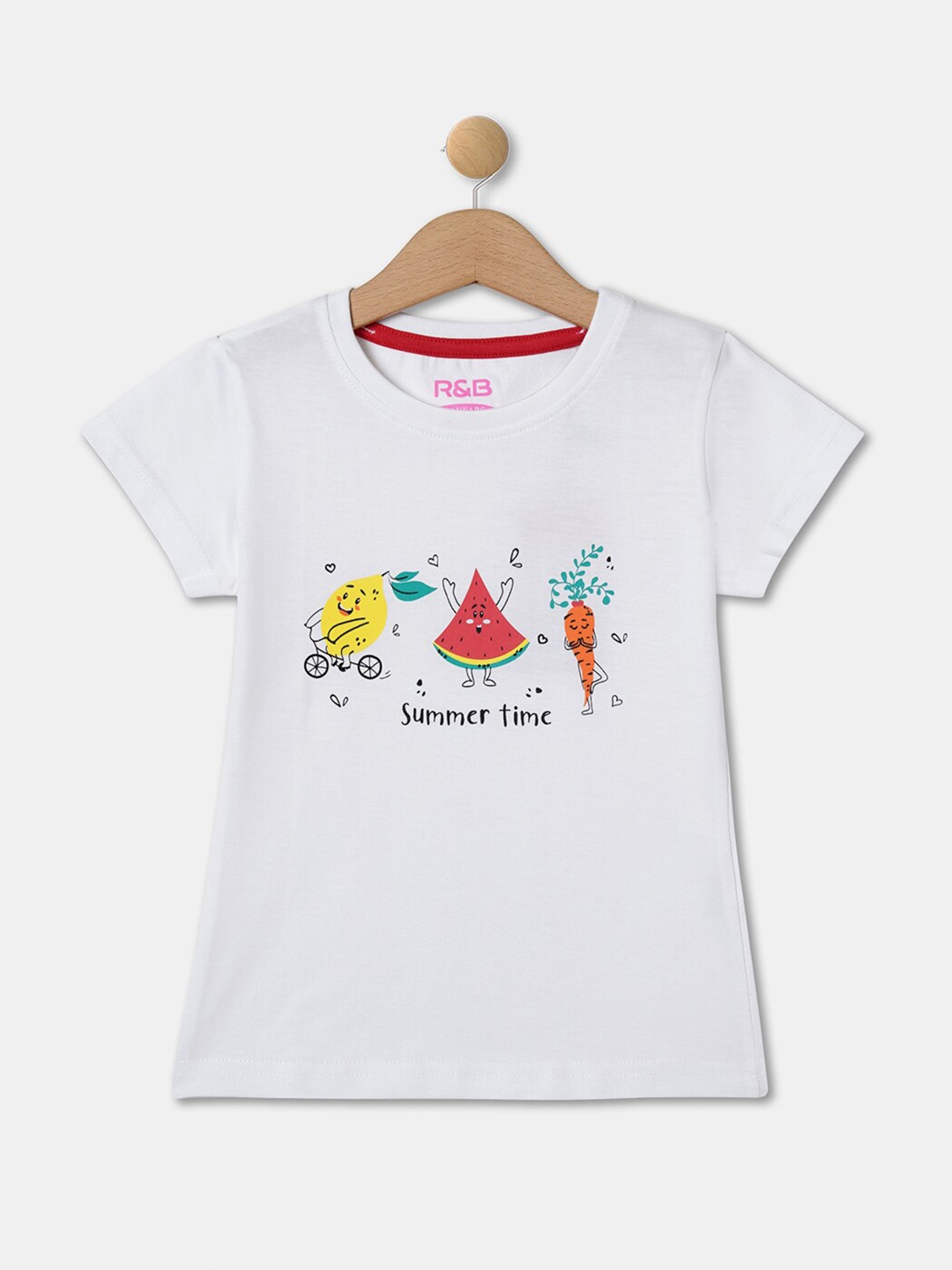 

R&B Girls Graphic Printed Cotton T-shirt, White