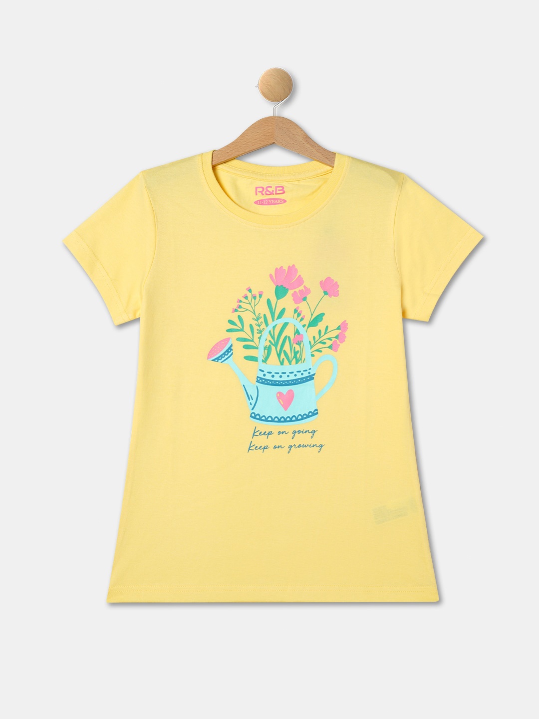

R&B Girls Graphic Printed Cotton T-shirt, Yellow