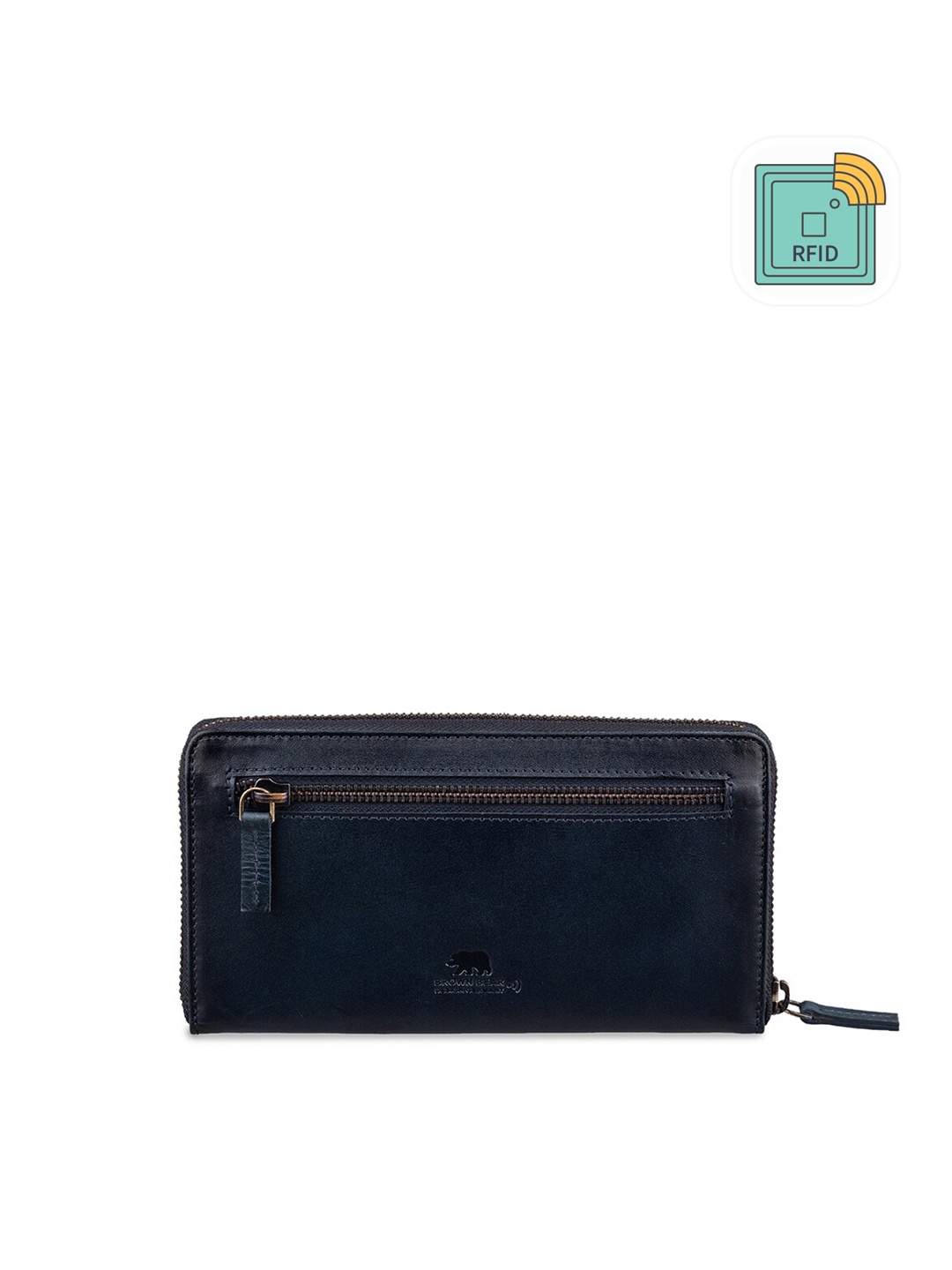 

BROWN BEAR Women Leather Zip Around Wallet With RFID, Navy blue