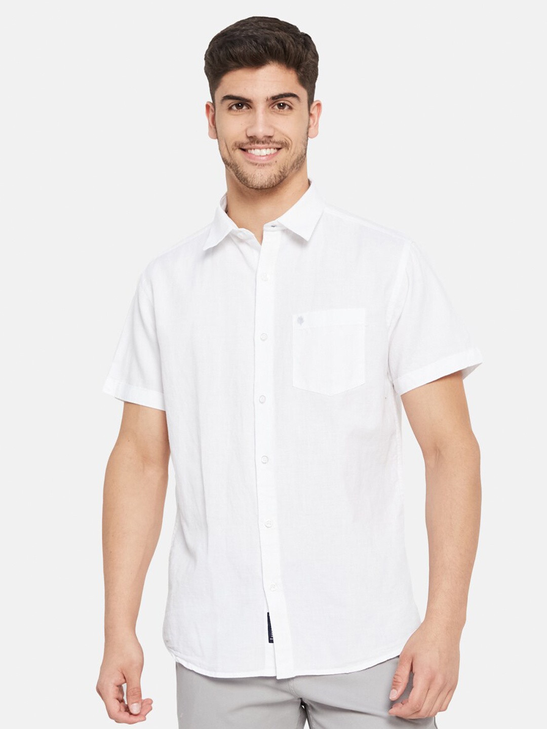 

METTLE Spread Collar Short Sleeves Cotton Casual Shirt, White