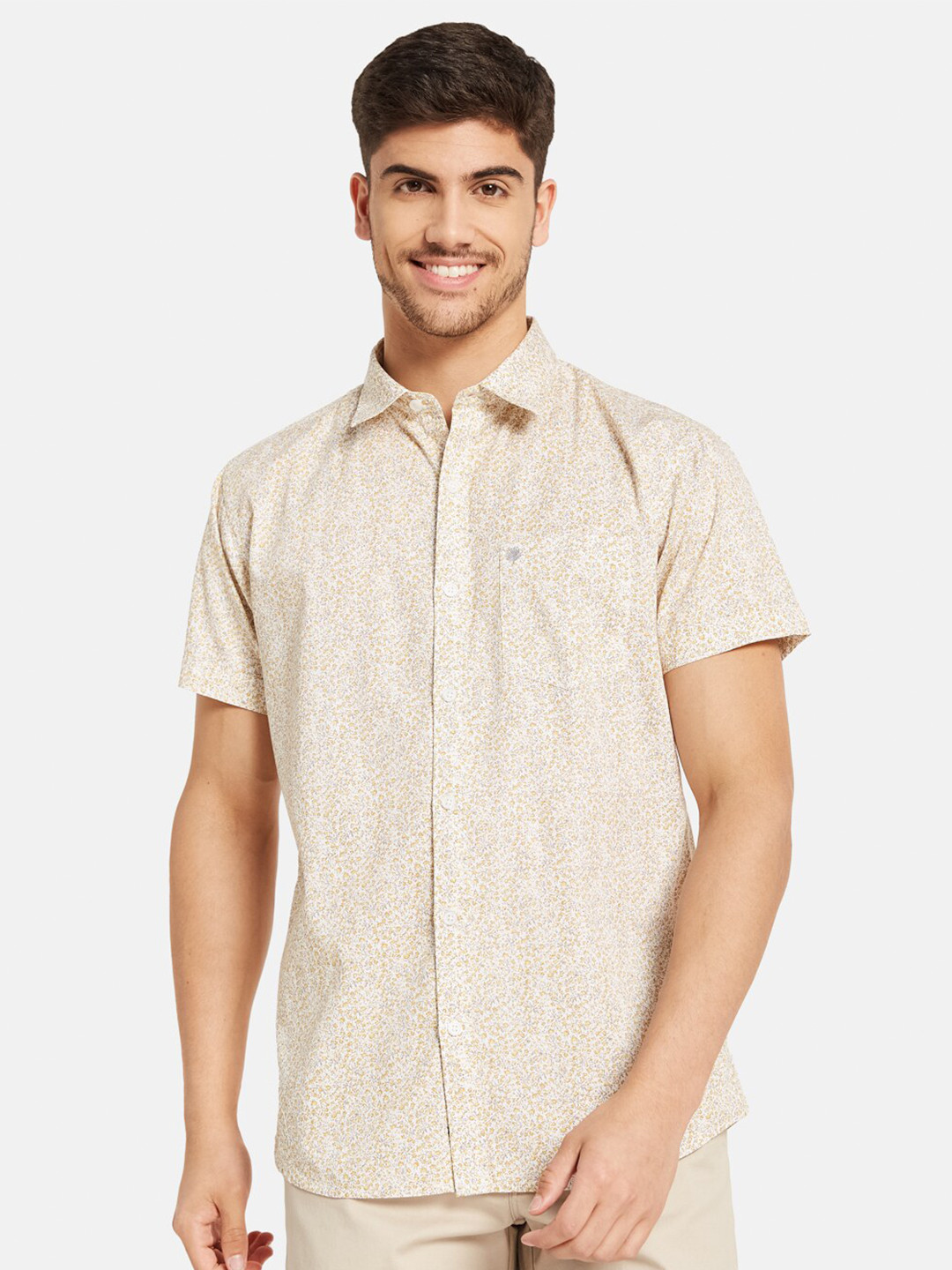 

METTLE Floral Printed Cotton Casual Shirt, Yellow