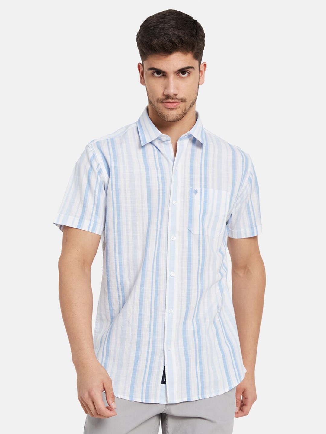 

METTLE Vertical Striped Cotton Casual Shirt, Blue