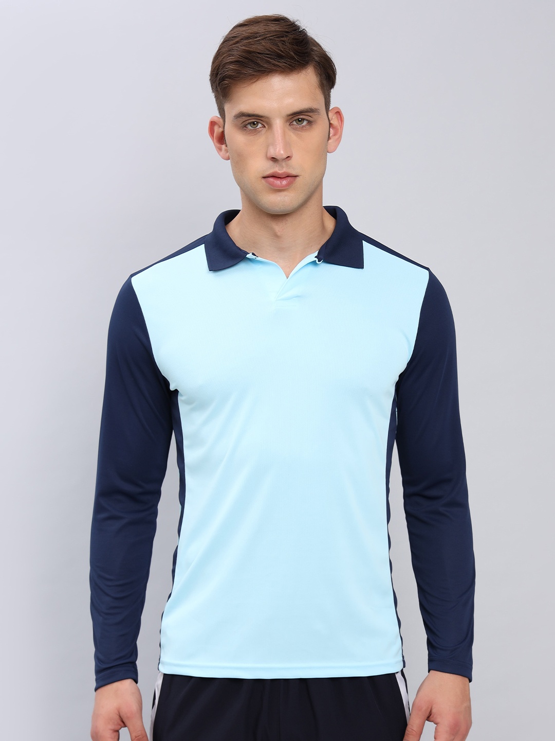 

Technosport Colourblocked Polo Collar Antimicrobial Slim Fit T-shirt, Turquoise blue