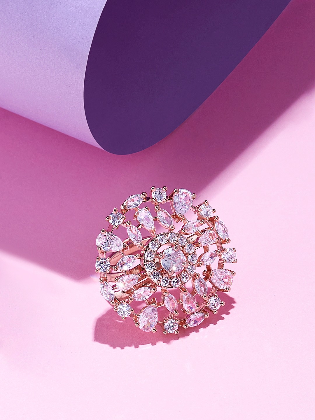 

Zaveri Pearls Rose Gold-Plated CZ-Studded Adjustable Finger Ring