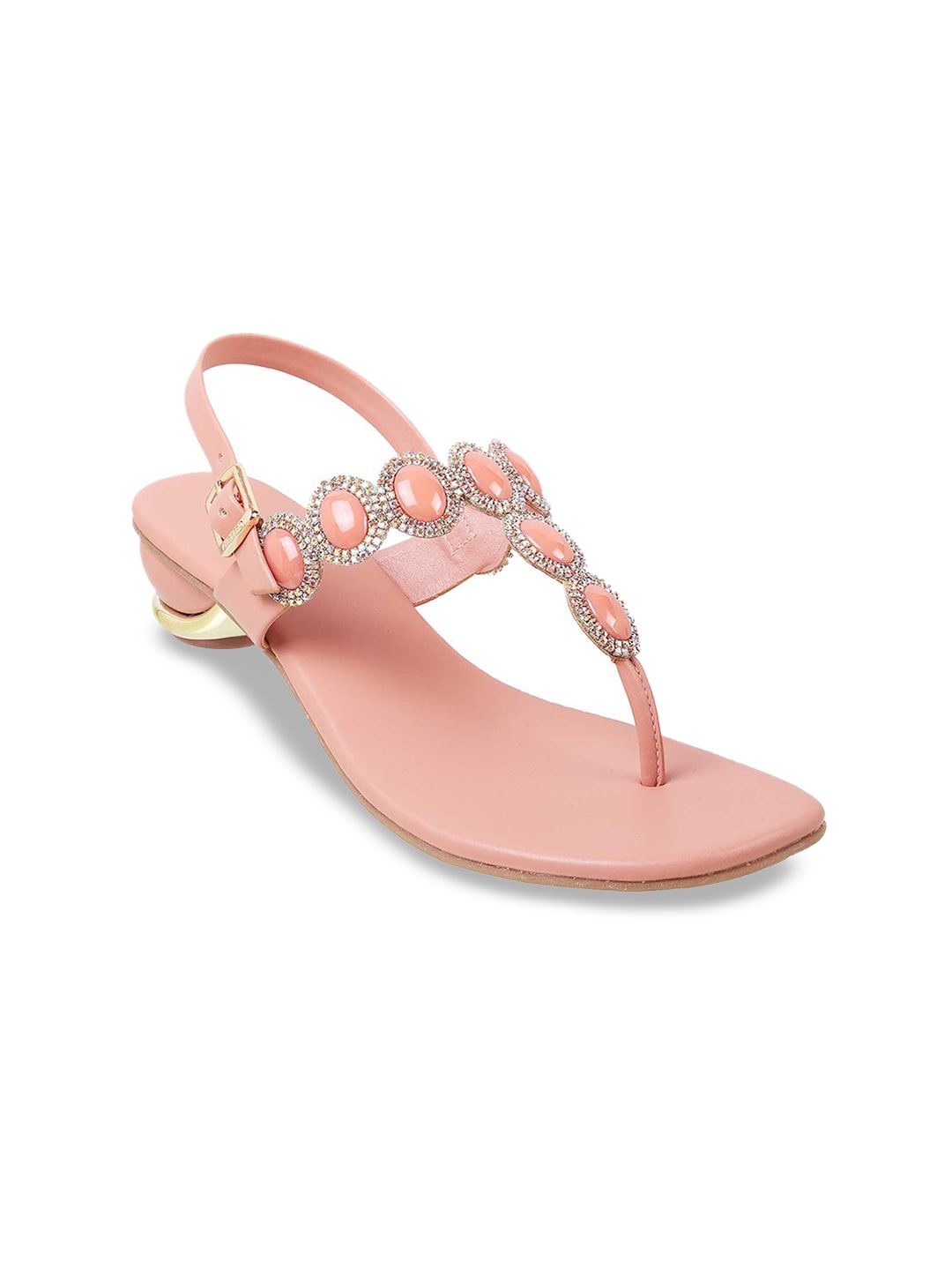 

Metro Open Toe Embellished Block Heels, Peach