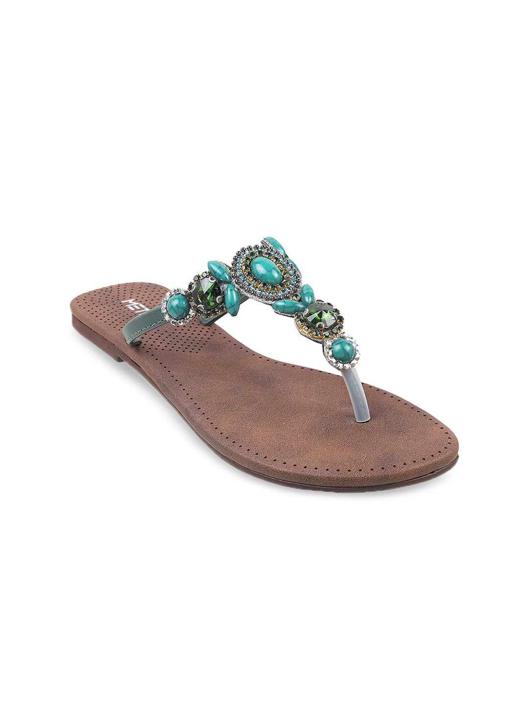 

Metro Embellished T-Strap Flats, Green