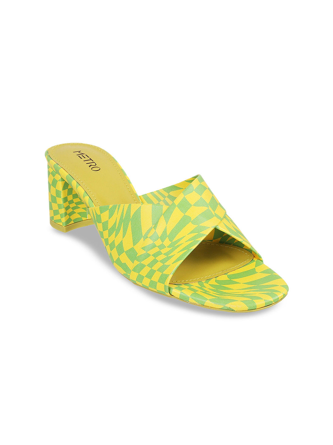 

Metro Printed Open Toe Block Heels, Yellow
