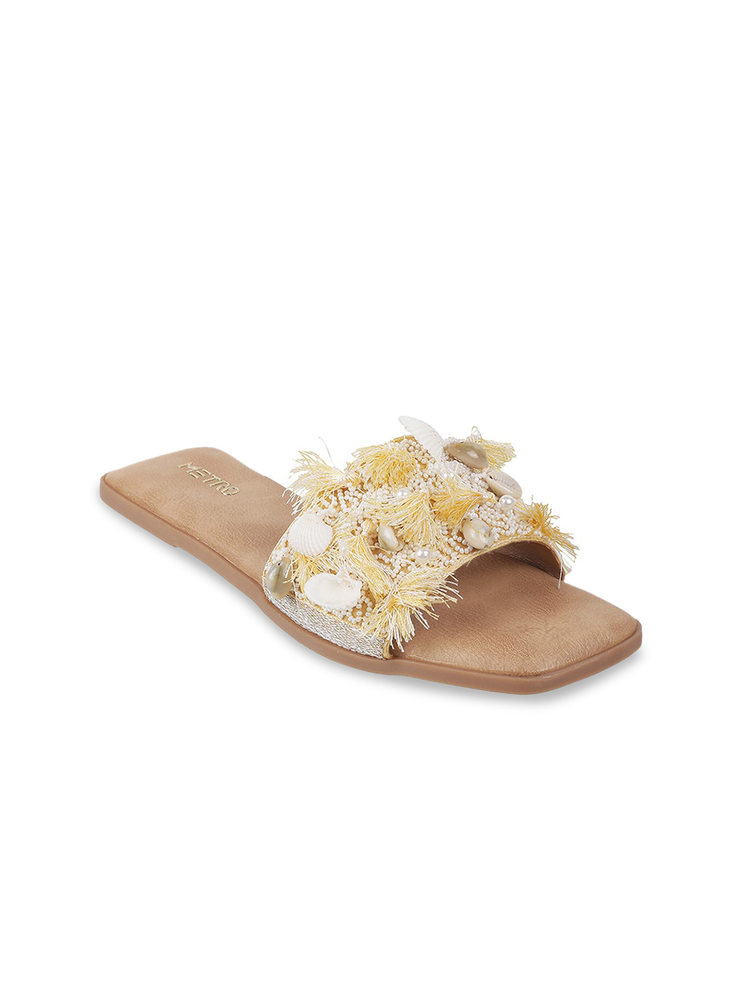 

Metro Embellished Open Toe Flats, Beige