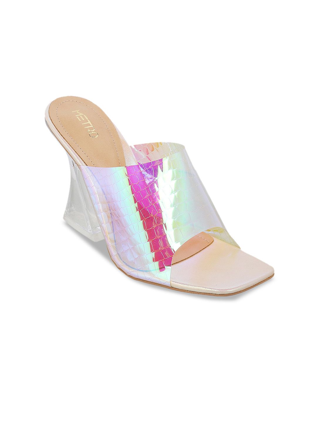 

Metro Textured Open Toe Synthetic Block Mules, Yellow
