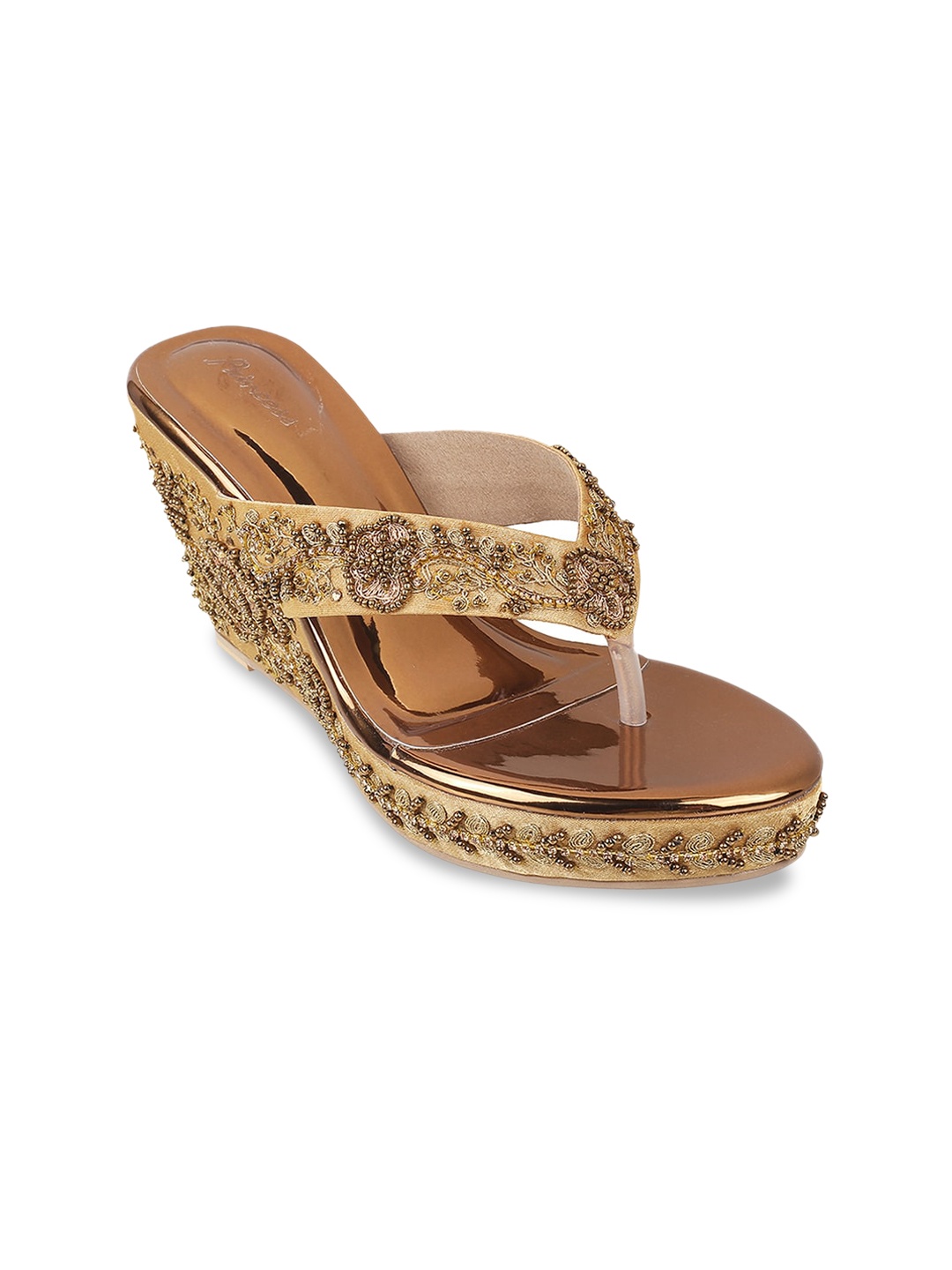 

Metro Embellished Open Toe Wedge Heels, Gold