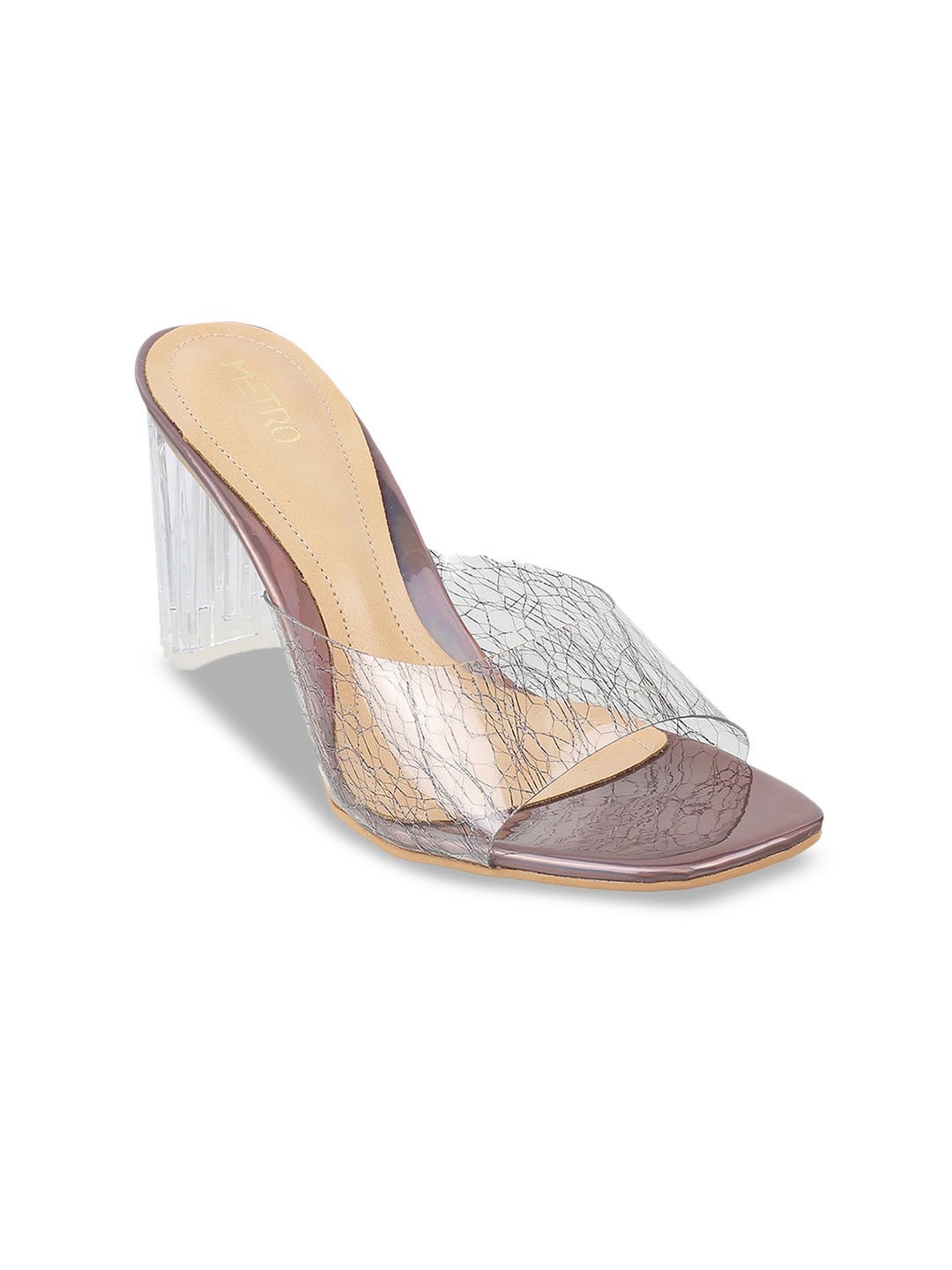 

Metro Textured Open Toe Block Heels, Grey