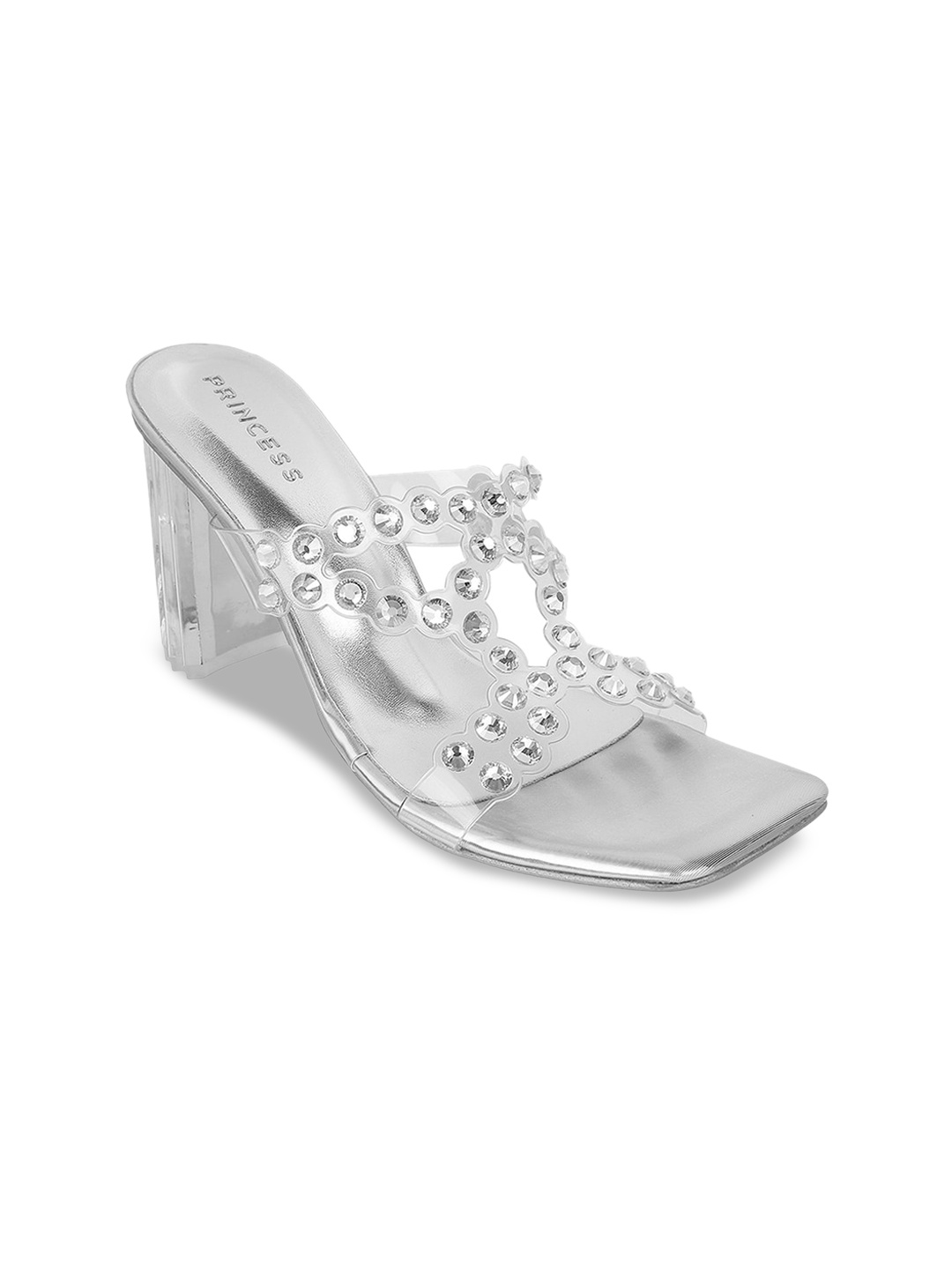 

Metro Embellished Open Toe Block Heels, Silver