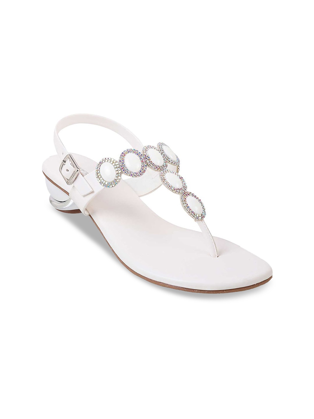 

Metro Embellished Open Toe Block Heels, White