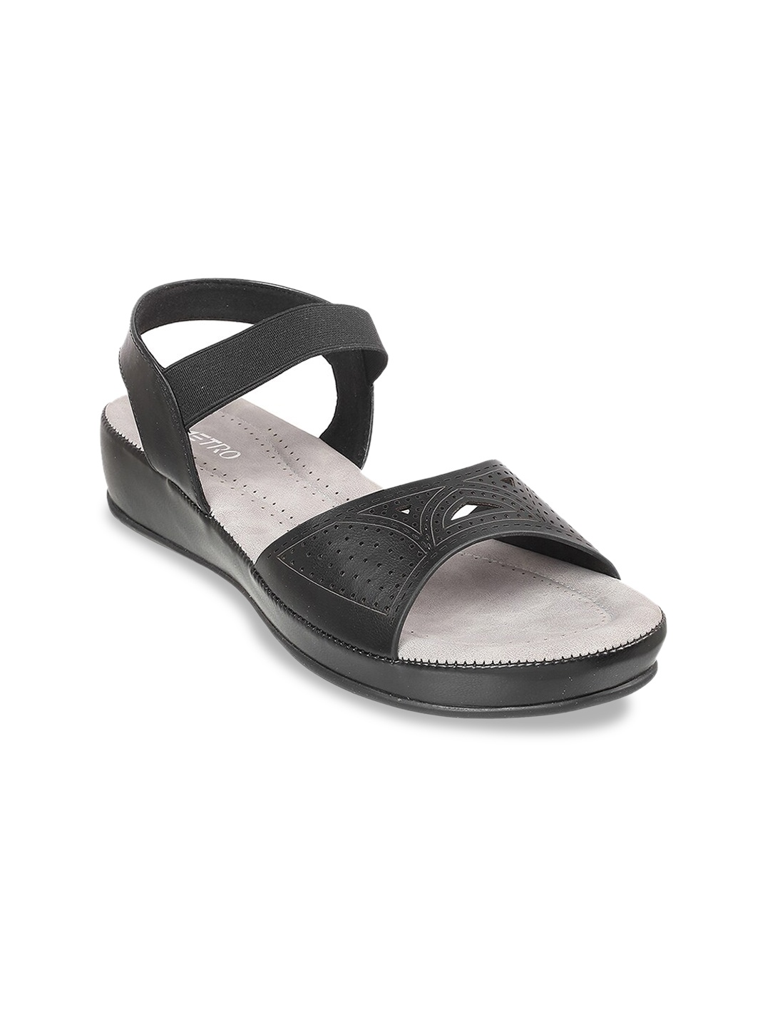 

Metro Textured Comfort Heels With Laser Cuts, Black