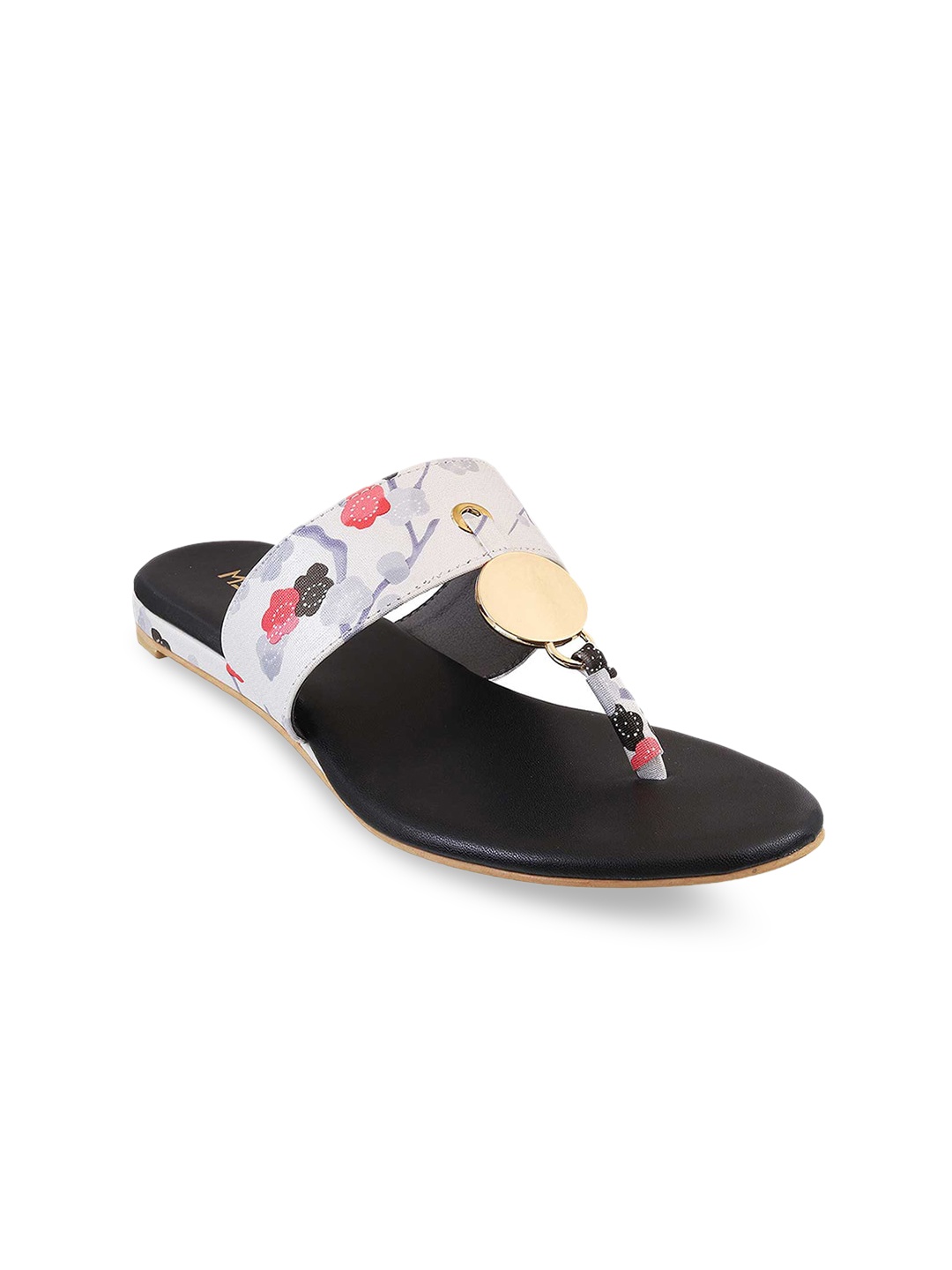 

Metro Printed T-Strap Flats, White