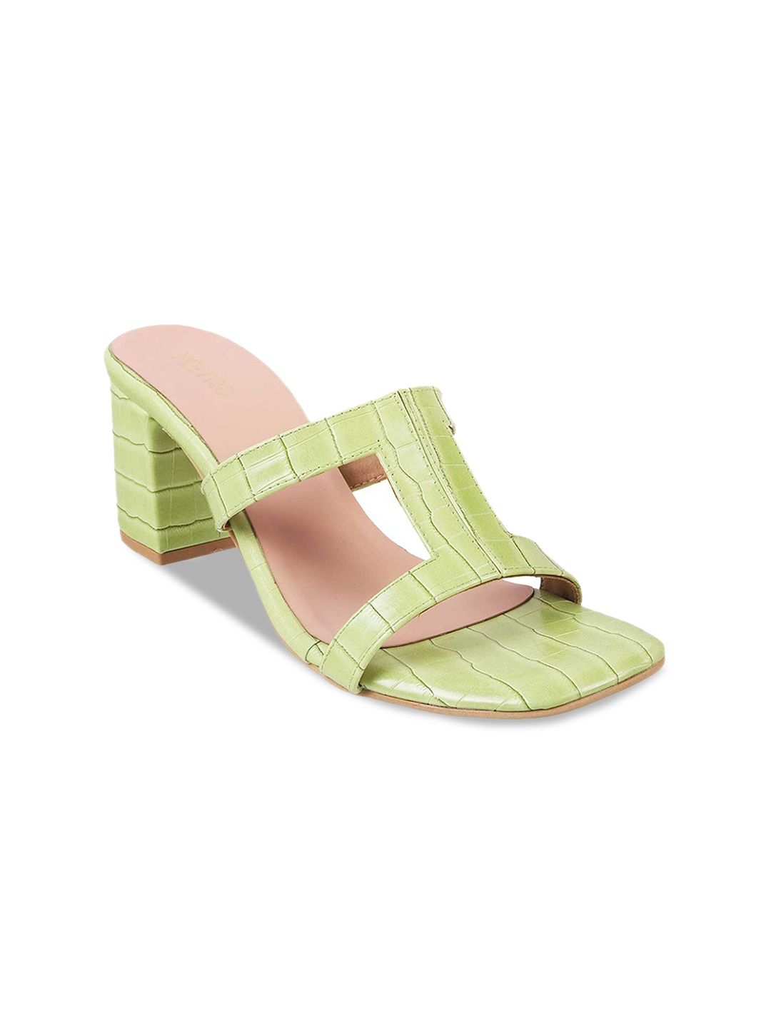 

Metro Striped Open Back Block Heels, Green