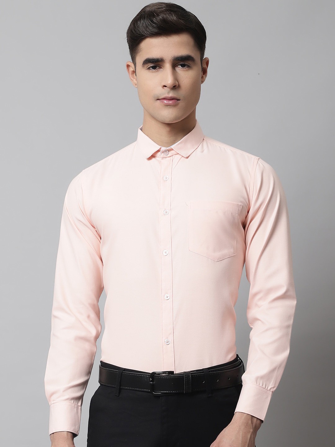 

Majestic Man Men Peach-Coloured Classic Slim Fit Opaque Formal Shirt