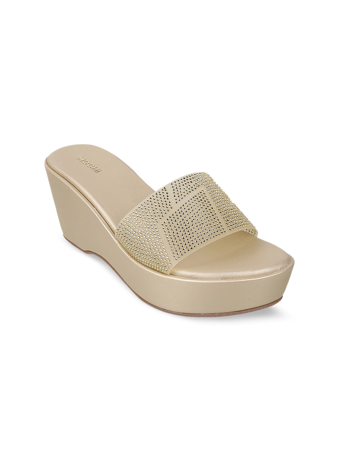 

Mochi Embellished Open Toe Wedges, Gold