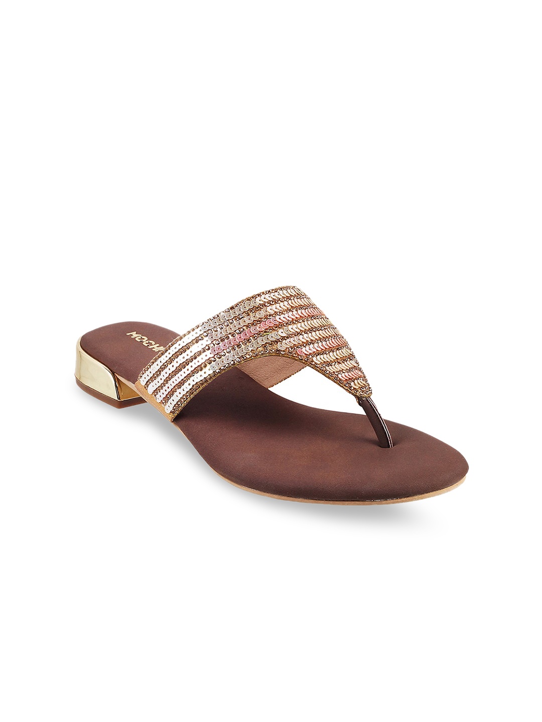 

Mochi Embellished Open Toe T-Strap Flats, Gold