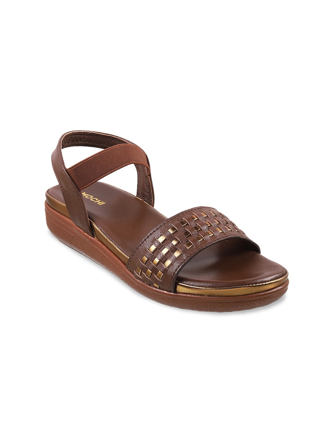 

Mochi Textured Open Toe Comfort Heels, Brown