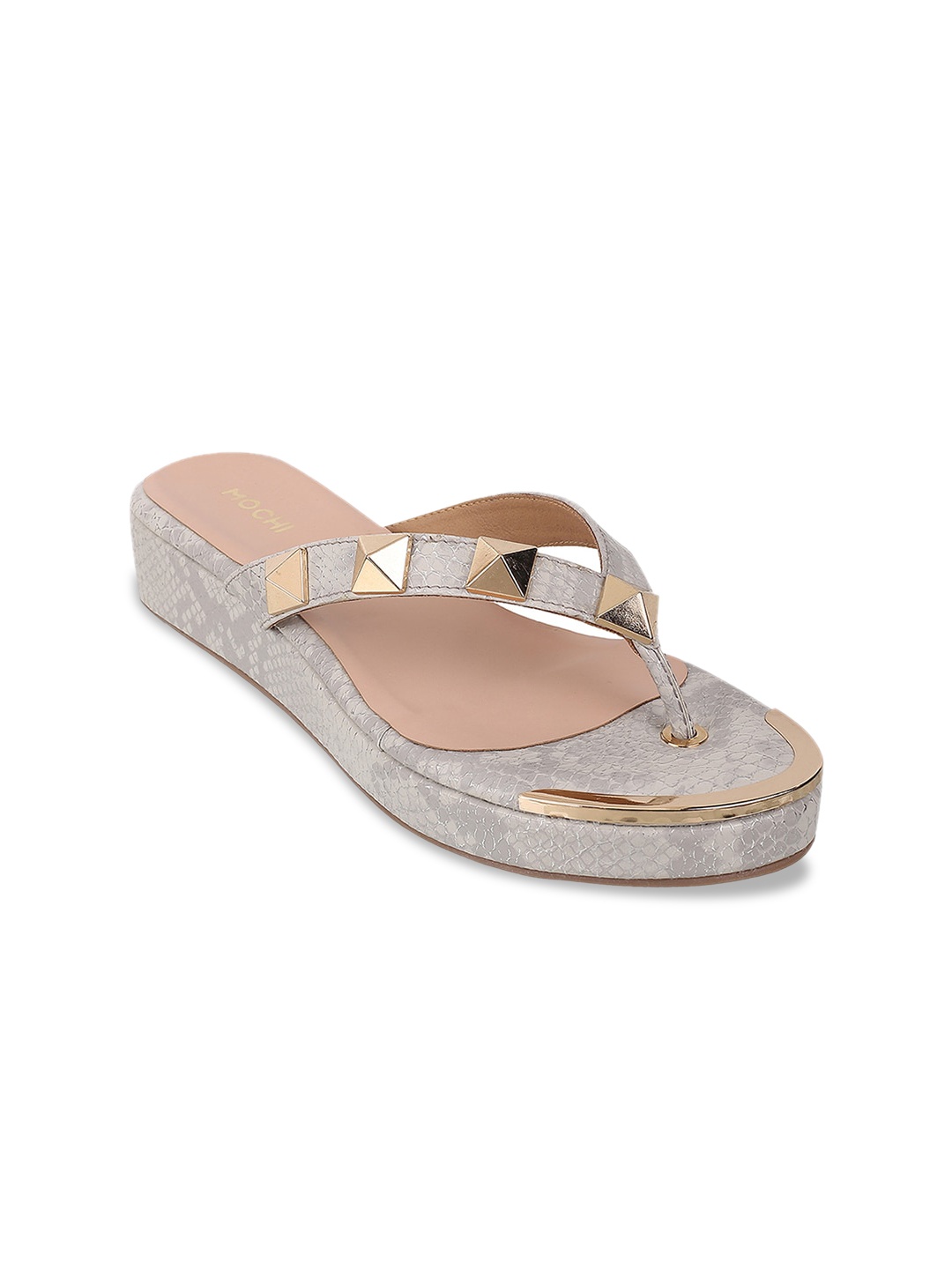 

Mochi Embellished Open Toe Flatform Heels, Grey