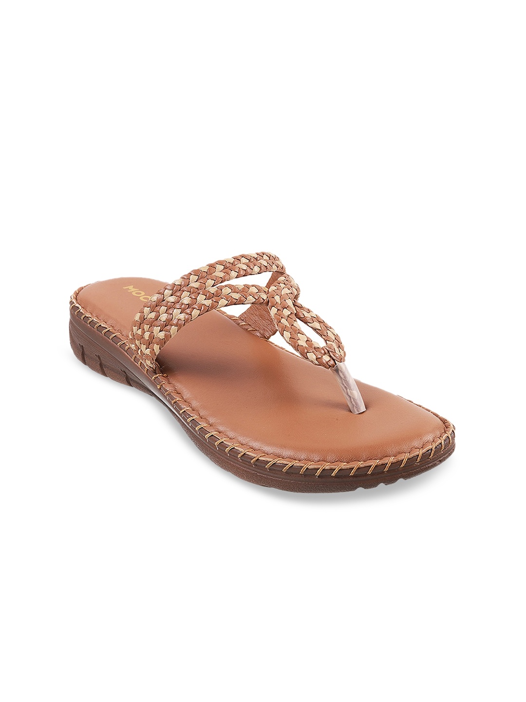 

Mochi Braided Leather Open Toe flats, Tan
