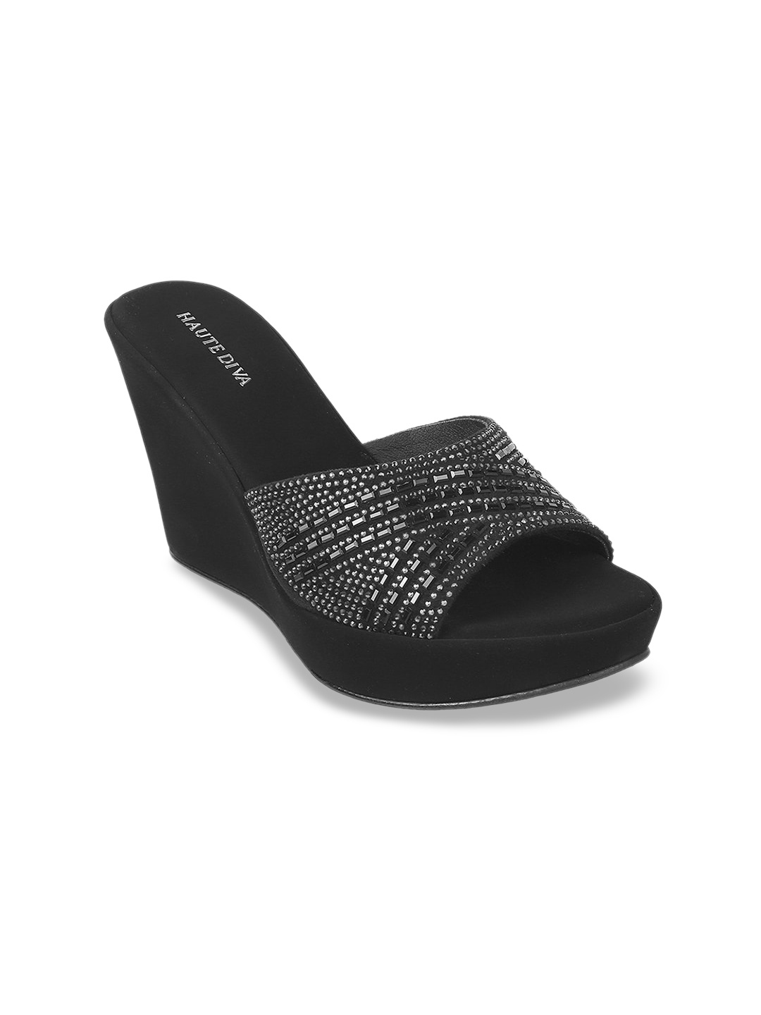 Mochi Embellished Wedge Heels, Black
