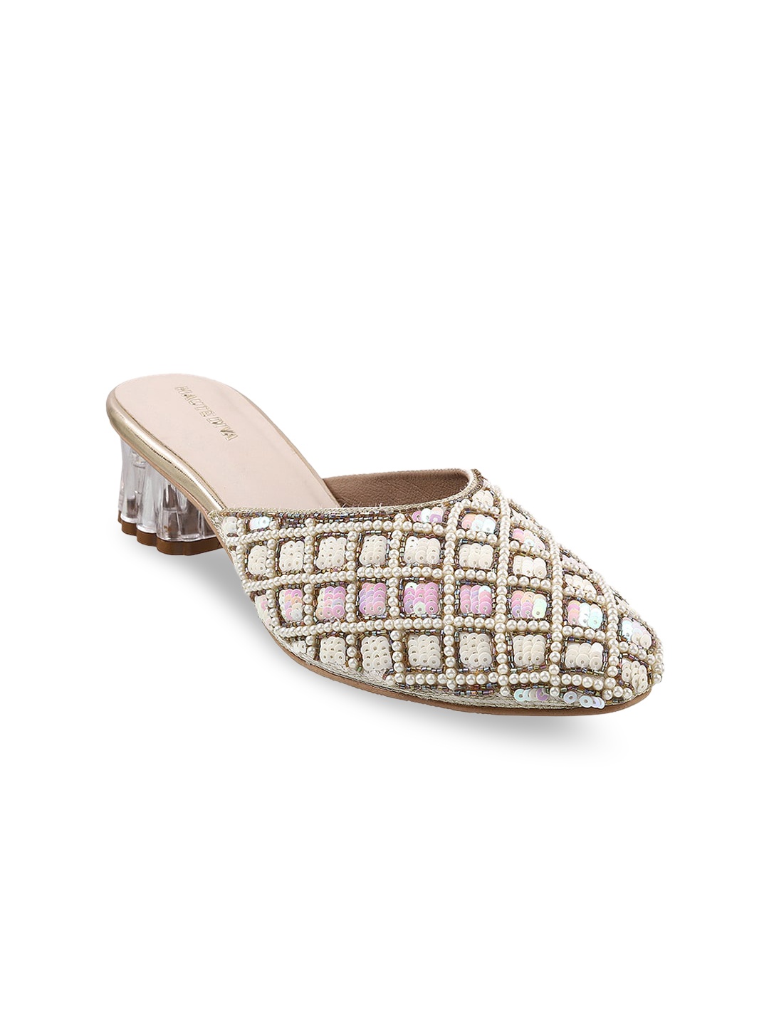 

Mochi Embellished Block Mules, Gold