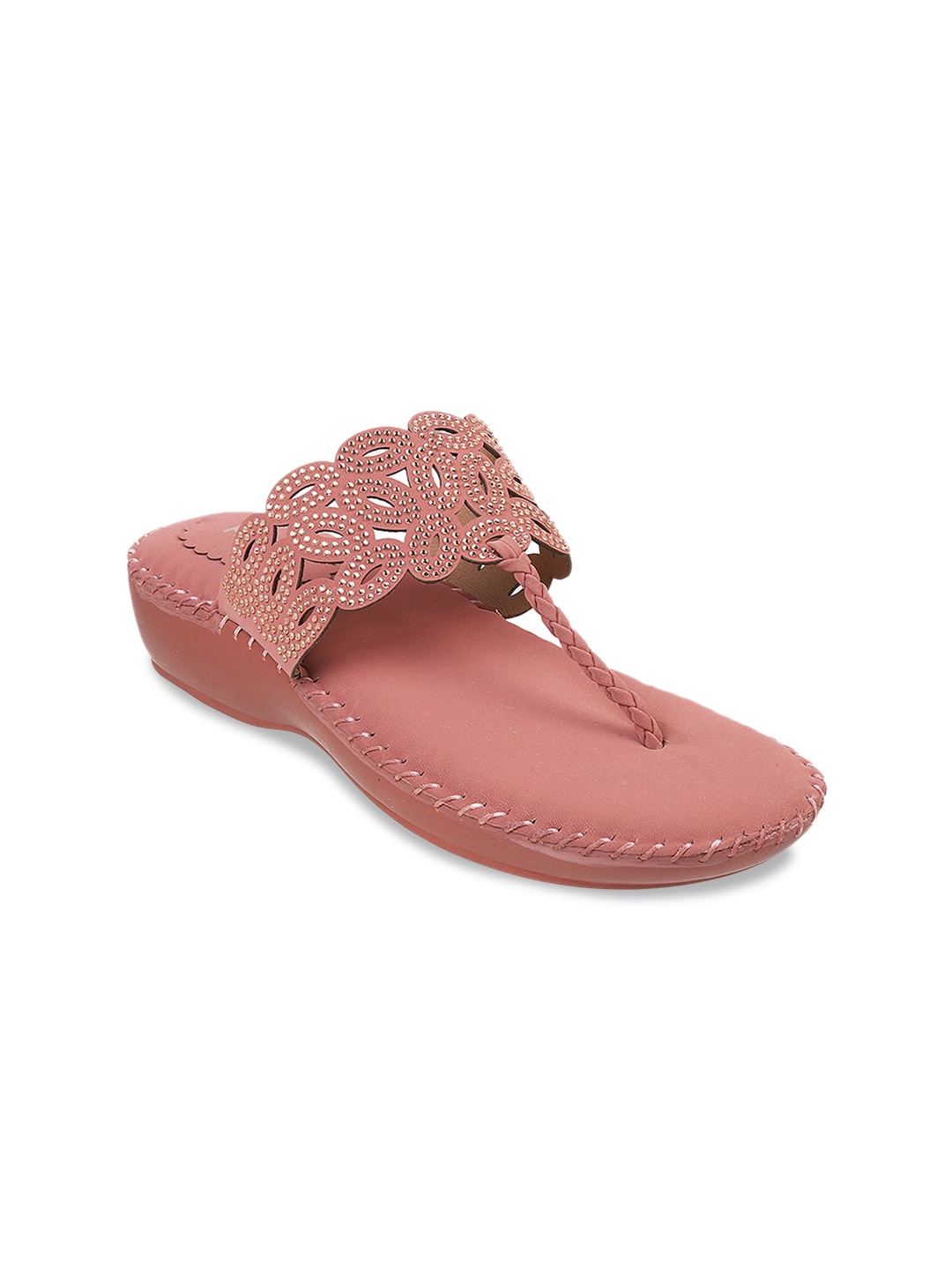 

Mochi Open Toe Flats With Laser Cuts, Peach