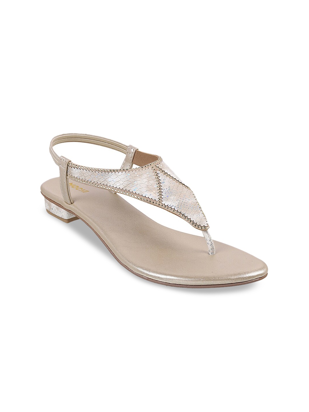Mochi Embellished T-Strap Flats, Gold