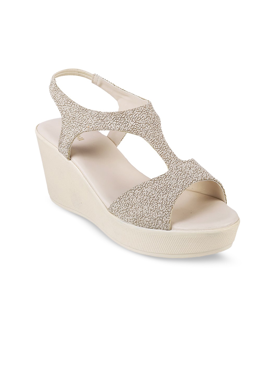 

Mochi Embellished Open Toe Back Strap Wedge, Beige