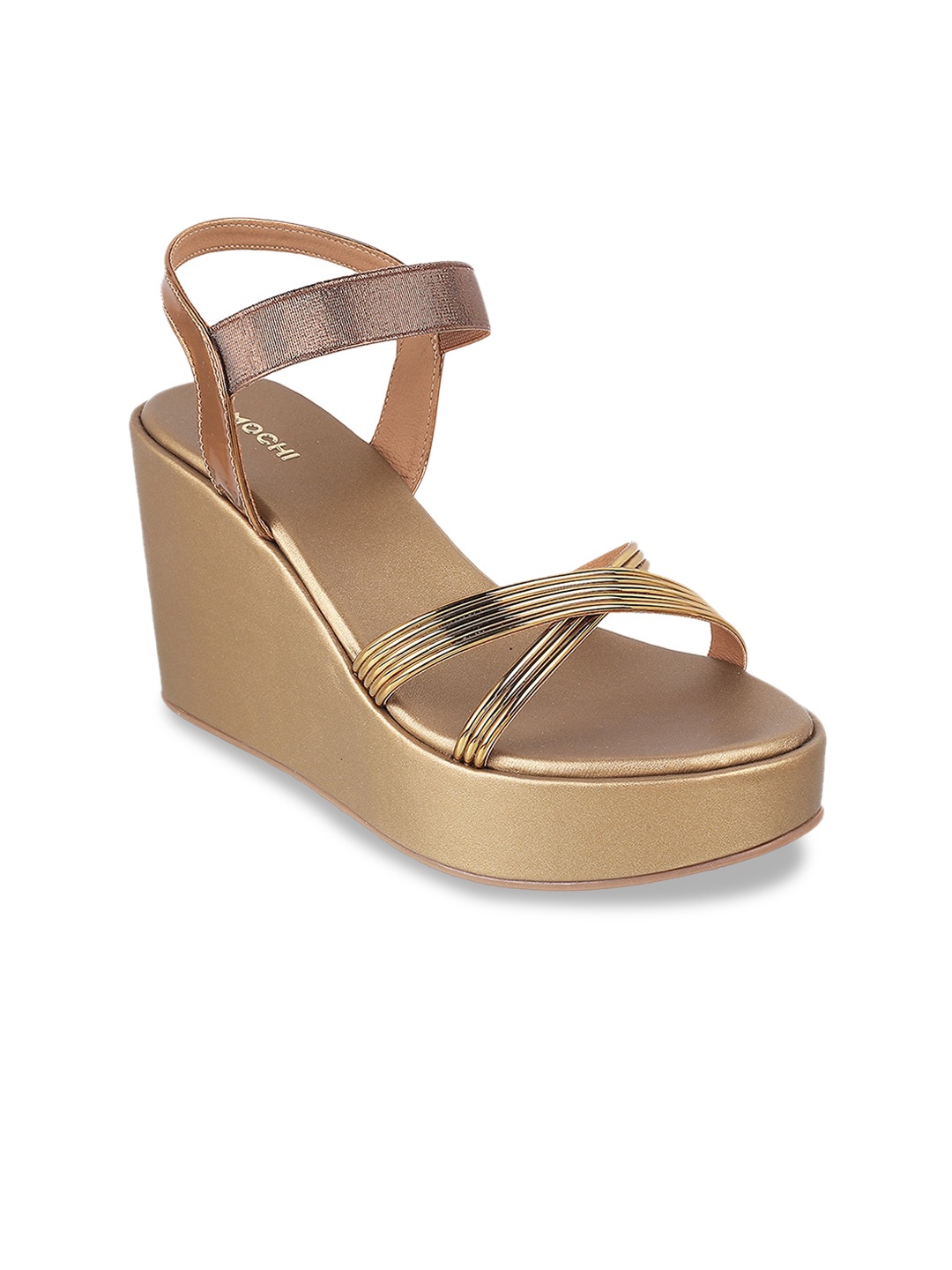 

Mochi Open Toe Synthetic Wedge Heels, Gold