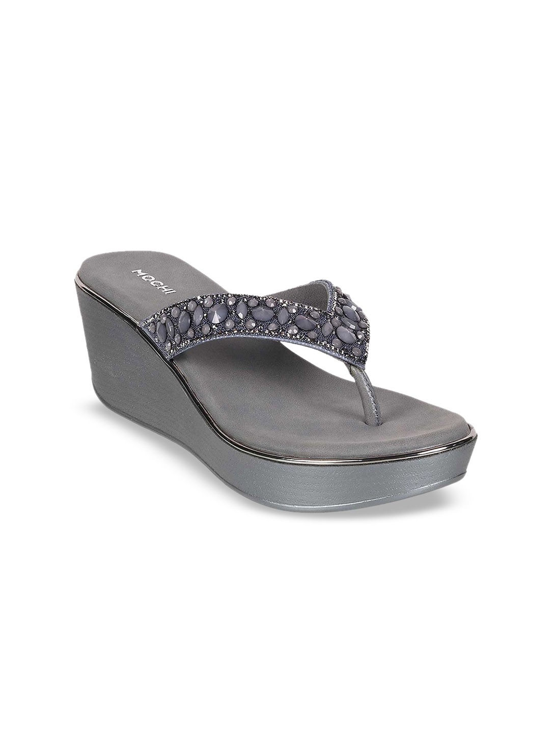 

Mochi Embellished Open Toe Wedge Heels, Grey