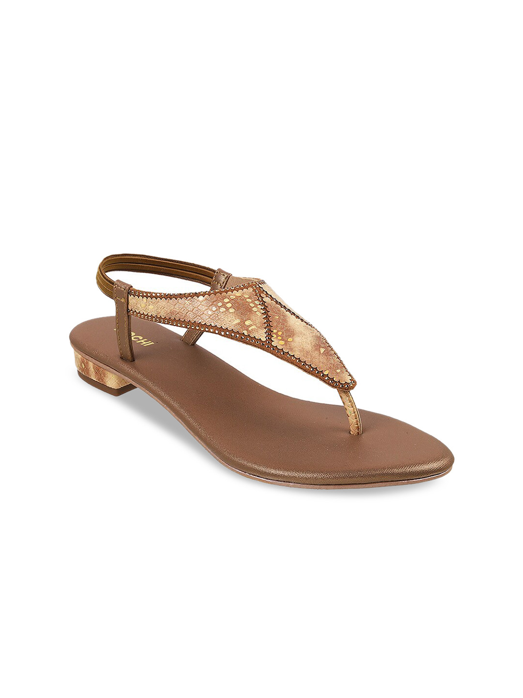 

Mochi Embellished T-Strap Flats, Gold