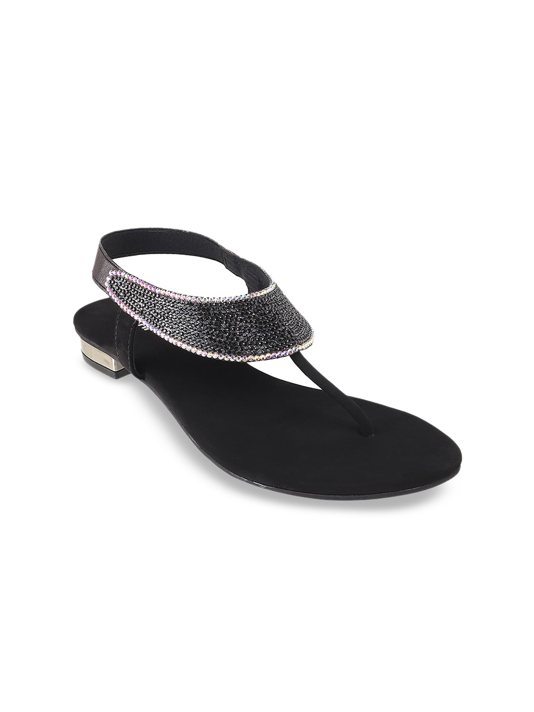 

Mochi Embellished T-Strap Flats, Black