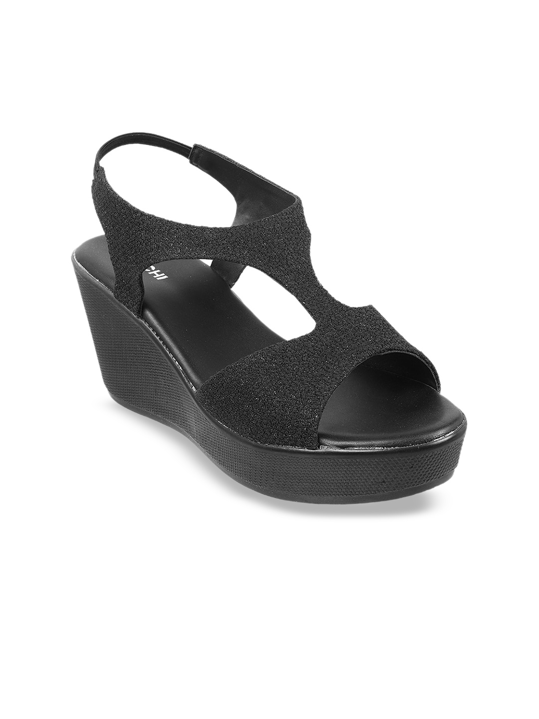 

Mochi Open Toe Wedges With Backstrap, Black
