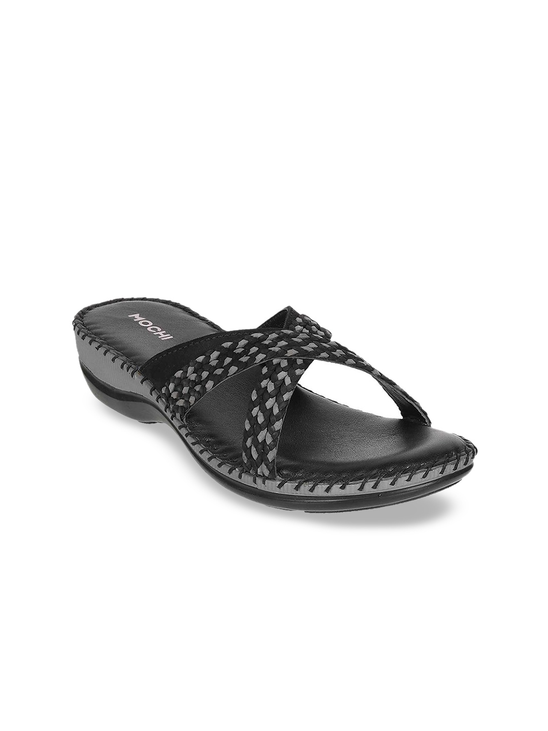 

Mochi Textured Open Toe Comfort Heels, Black