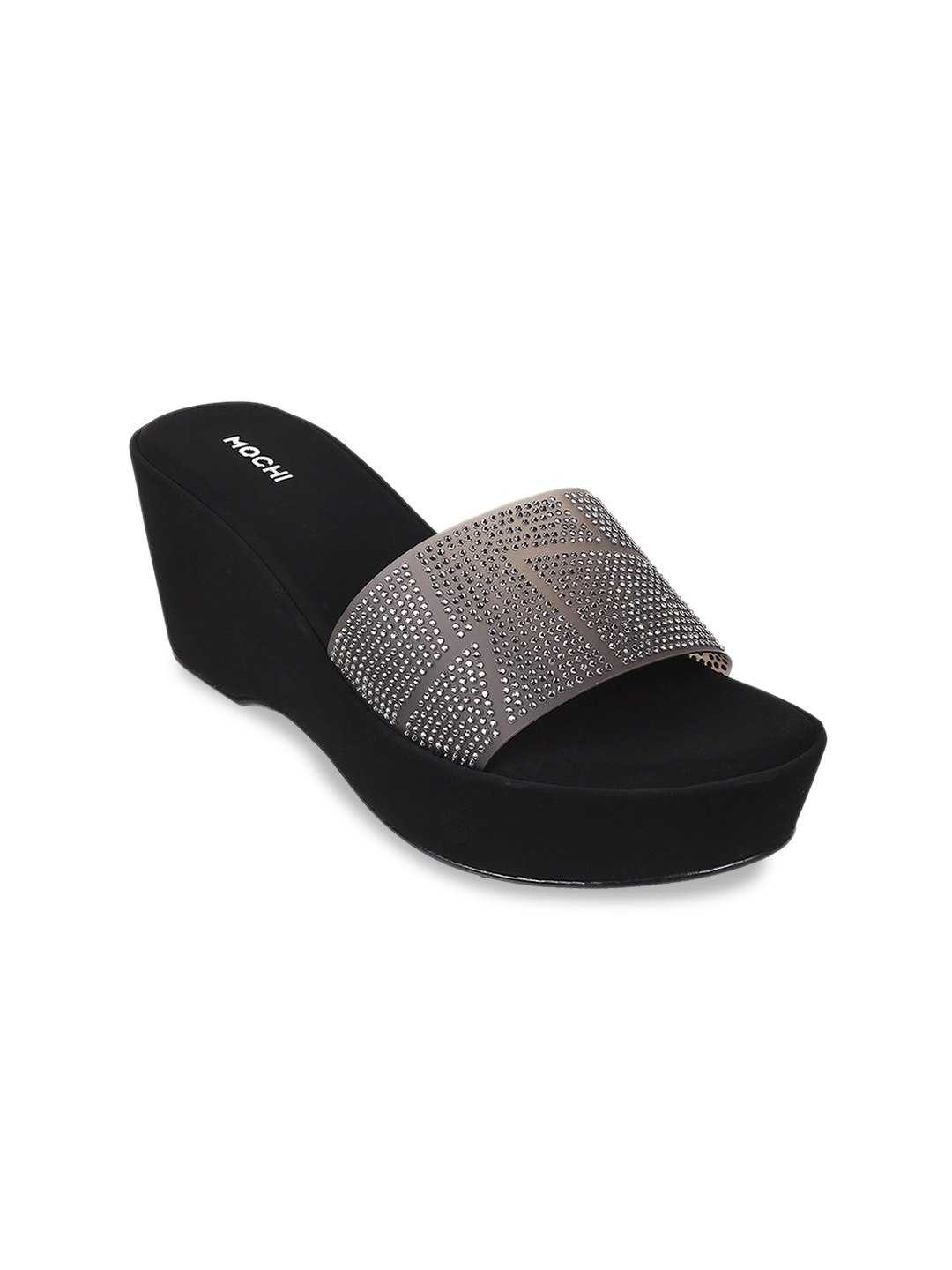 

Mochi Embellished Open Toe Wedge, Black