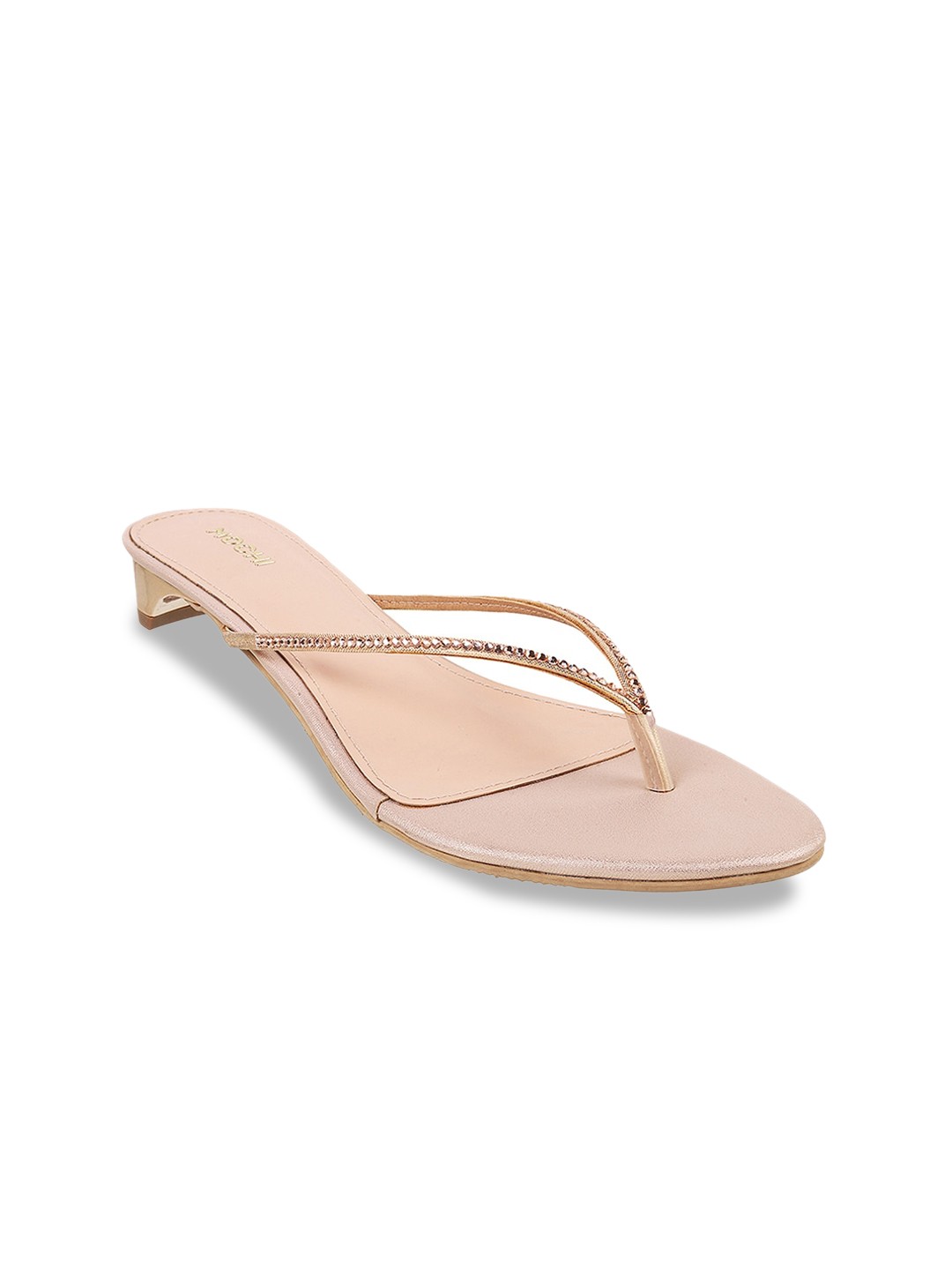 

Mochi Open Toe Embellished Block Heels, Beige