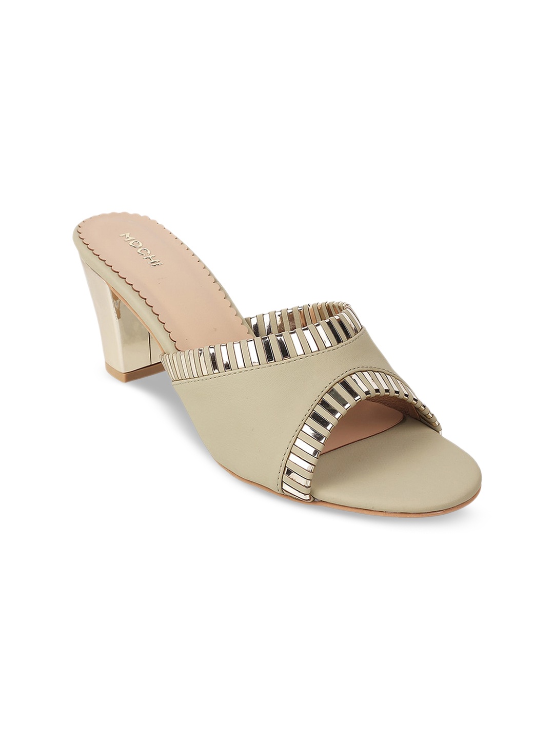 

Mochi Textured Open Toe Block Heels, Green