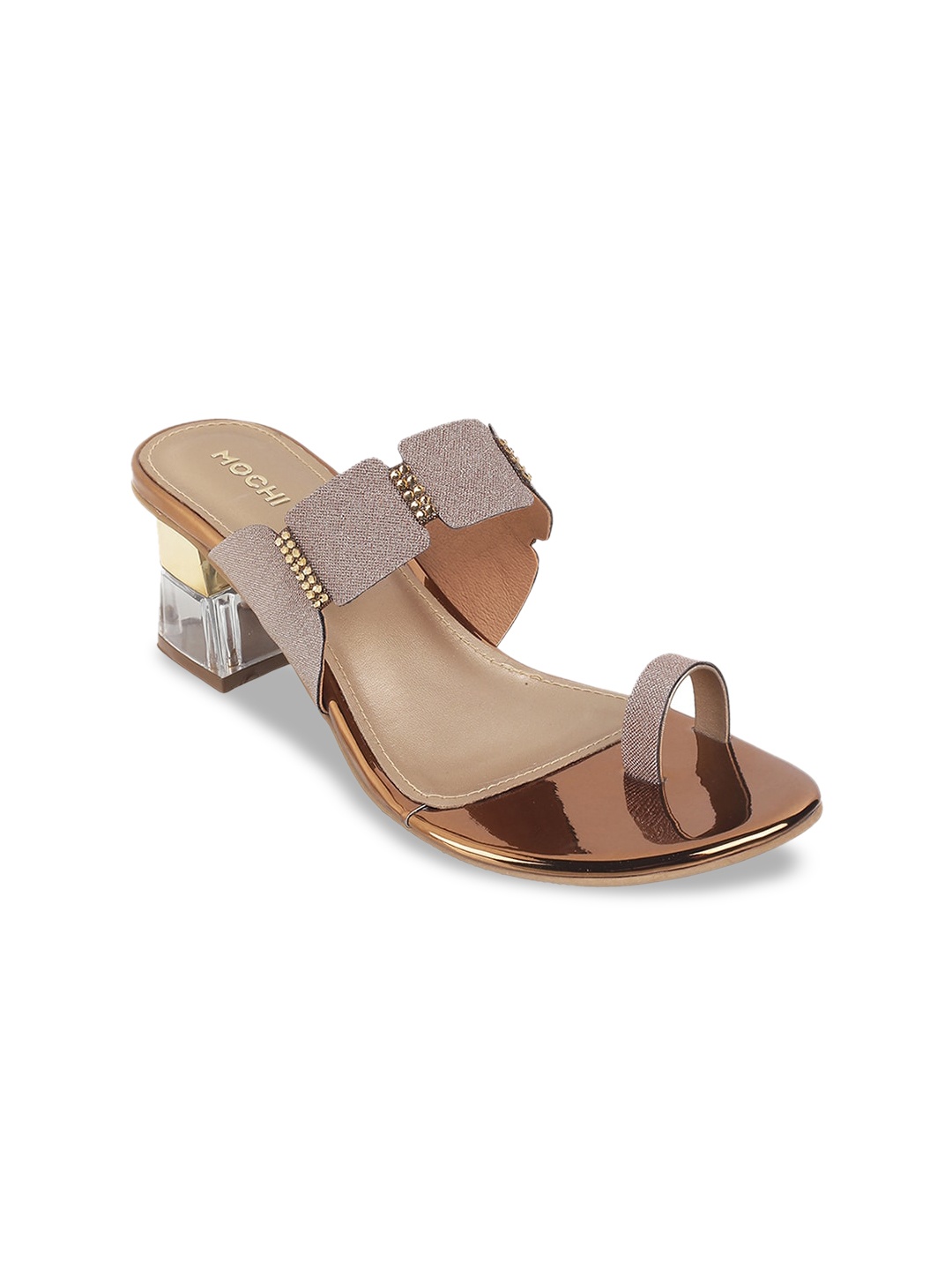 

Mochi Open-Toe Block Heels, Gold